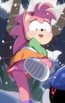  10:16 2019 amy_rose anthro bottomwear chromatic_aberration classic_amy_rose classic_sonic_(universe) clothing duo eulipotyphlan female female_focus footwear genitals hedgehog hi_res machine mammal metal_sonic no_underwear on_one_leg one_leg_up pink_body pussy raised_leg robot shoes skirt snow solo_focus sonic_the_hedgehog_(series) standing upskirt wildblur 