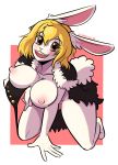  absurd_res anthro blonde_hair bottomless breasts brown_eyes capaoculta cape carrot_(one_piece) clothed clothing female hair hi_res lagomorph leporid mammal nipples one_piece rabbit smile solo topless white_body 