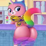  1:1 absurd_res big_butt blue_eyes butt capikeeta felicity_(rainbow_butterfly_unicorn_kitty) felid feline female fur hi_res horn mammal multicolored_body multicolored_fur rainbow_butterfly_unicorn_kitty solo 