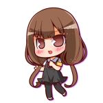  1girl armband bangs blush brown_eyes brown_hair chibi full_body iino_miko kaguya-sama_wa_kokurasetai_~tensai-tachi_no_renai_zunousen~ looking_at_viewer low_twintails lowres shuujin_academy_uniform simple_background solo suntail twintails white_background 