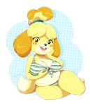  2020 absurd_res accessory animal_crossing anthro artist_name bare_shoulders big_breasts bikini bikini_bottom bikini_top black_eyes black_nose blonde_hair blush bra breasts brown_hair canid canine canis cleavage clothed clothing countershading dog_tail domestic_dog female full-length_portrait glistening glistening_body glistening_hair glistening_skin green_bikini hair hair_accessory hair_bell hand_on_face happy hi_res holding_breast isabelle_(animal_crossing) jewelry looking_at_viewer mammal midriff multicolored_bikini multicolored_body multicolored_bra multicolored_clothing multicolored_hair multicolored_panties multicolored_skin multicolored_underwear navel navel_piercing nintendo open_mouth open_smile panties pattern_clothing pattern_underwear piercing portrait scittykitty shih_tzu short_hair simple_background sitting smile solo striped_bikini striped_bra striped_clothing striped_panties striped_underwear stripes swimwear teeth thick_thighs tied_hair topknot toy_dog two_tone_body two_tone_hair two_tone_skin underwear video_games white_body white_countershading white_skin yellow_body yellow_skin 