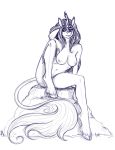  anthro asian_mythology autumn_blaze_(mlp) big_breasts breasts chinese_mythology east_asian_mythology female friendship_is_magic hi_res kirin monochrome my_little_pony mythology nipples rock simple_background sitting snickerlewdles solo white_background 