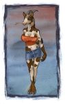  2020 anthro big_breasts bovid breasts caprine caribou_(artist) clothed clothing crop_top digital_media_(artwork) female fingers goat hooves horn looking_at_viewer mammal shirt smile solo topwear 