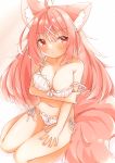  2020 absurd_res ahoge animal_humanoid areola blush bra breasts canid canid_humanoid canine canine_humanoid cleavage clothed clothing female fox_humanoid hair hi_res humanoid mammal mammal_humanoid minato_yuu navel off_shoulder panties pink_hair red_eyes solo underwear 