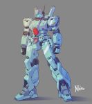  absurdres artist_name clenched_hands grey_background gundam gundam_unicorn highres jegan kawatanikisaku looking_ahead mecha no_humans redesign solo standing visor 