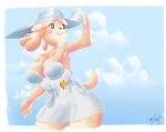  animal_crossing anthro breasts canid canine canis clothed clothing cloud domestic_dog dress female hat headgear headwear isabelle_(animal_crossing) mammal nintendo panthera_cantus smile solo video_games 