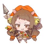  1girl amana_(pocketkey) animal_ears bell blush brown_eyes brown_hair chibi collared_shirt crop_top detached_sleeves full_body grey_shorts grin hair_bell hair_ornament holding holding_spear holding_weapon jingle_bell kneehighs long_hair looking_at_viewer midriff orange_shirt polearm princess_connect! princess_connect!_re:dive puffy_short_sleeves puffy_shorts puffy_sleeves rin_(princess_connect!) shirt short_sleeves shorts sleeveless sleeveless_shirt smile solo spear squirrel_ears squirrel_girl squirrel_tail standing tail v-shaped_eyebrows very_long_hair weapon white_legwear white_sleeves 