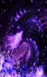  2020 ambiguous_gender black_body black_scales digital_media_(artwork) dragon feral headshot_portrait hi_res horn isvoc open_mouth portrait purple_theme scales solo spines teeth tongue 