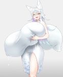  animal_humanoid big_breasts bodily_fluids breast_squish breasts canid canid_humanoid canine canine_humanoid clothed clothing dress eyelashes eyewear fangs female fluffy fluffy_tail fox_humanoid fully_clothed fur futon_(artist) glasses grey_background hair hand_on_breast hi_res holding_breast huge_breasts humanoid hyper hyper_breasts inner_ear_fluff lactating lactating_through_clothing light_skin long_hair looking_at_viewer mammal mammal_humanoid milk monotone_hair nipple_outline open_mouth open_smile simple_background smile solo squish standing tuft wet wet_clothing white_body white_clothing white_dress white_fur white_hair yellow_eyes 