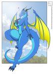  &lt;3 absurd_res anthro big_breasts blue_body breasts clothed clothing dragon female hi_res hospitallerinaboat membrane_(anatomy) membranous_wings nipple_piercing nipples panties piercing scalie solo topless underwear wings 