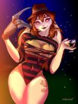  asheraart clothing cosplay costume female freddy_krueger haloween hi_res lagomorph leporid mammal nightmare_on_elm_street party pinup pose rabbit scary solo 