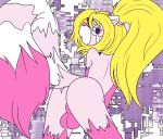  2019 absurd_res ailurid alpha_channel anthro artamis_snowpaw backsack balls big_tail blonde_hair butt fluffy fluffy_tail fur genitals girly hair hi_res looking_at_viewer looking_back male mammal mrpandragon nude pink_body pink_fur presenting presenting_hindquarters purple_background purple_eyes rear_view red_panda simple_background solo standing transparent_background 