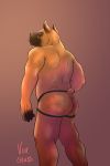  anthro back_muscles belly big_butt black_muzzle body_hair brown_body brown_fur butt butt_hair canid canine canis clothed clothing domestic_dog fur hairy jockstrap male mammal markings mostly_nude muscular muscular_male muzzle_(marking) nub_tail pit_bull slightly_chubby solo solo_focus thick_thighs underwear vox_glass yellow_eyes 