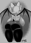  2020 anthro back_boob bat_wings big_breasts big_butt breasts butt chiropteran female greyscale hi_res huge_breasts mammal membrane_(anatomy) membranous_wings monochrome rear_view rouge_the_bat solo sonic_the_hedgehog_(series) taiger wings 