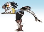  2020 5_fingers accipitriform anthro avian beak bird blue_eyes breasts clothed clothing digital_media_(artwork) female fingers grey_beak ineffective_clothing kittydee nipples non-mammal_breasts secretary_bird side_boob solo toes 