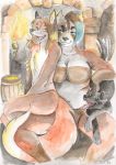  absurd_res ailurid alfred_(umpherio) anthro big_breasts breasts canid canine canis curvaceous curvy_figure domestic_dog female feral fox girly group half_naked hi_res kaguya_(umpherio) leather male male/female mammal red_panda sanssouci slightly_chubby smile tailwag tribal voluptuous 