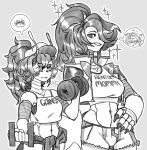 2018 annoyed antennae_(anatomy) anthro arthropod athletic athletic_anthro athletic_female big_breasts biped blush bottomwear breasts breath clothing crop_top cropped_jacket curvy_figure duo envy exercise female hair hand_on_hip heart_symbol hi_res holding_dumbbell hotpants hourglass_figure insect larger_anthro larger_female long_hair looking_down_at_another looking_up_at_another medium_breasts meme midriff monochrome navel non-mammal_breasts non-mammal_navel ponytail proxicute rental_mommy segmented_body shirt shorts simple_background size_difference smaller_anthro smaller_female smile smiling_at_another sparkles tight_clothing topwear tube_top weightlifting wide_hips workout