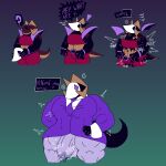 bodily_fluids bulge clothing deltarune dragon felineflustered genital_fluids goo_creature growth gynomorph himbofication horn hypnosis intersex marii_(felineflustered) mask_transformation mind_control muscle_growth muscular muscular_gynomorph muscular_intersex mythological_creature mythological_scalie mythology onomatopoeia precum precum_through_clothing scalie solo sound_effects suit swatchling tail text tight_clothing trans_(lore) trans_woman_(lore) transformation undertale_(series) wardrobe_malfunction wet wet_clothing