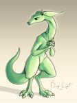  2018 benign_light big_ears green_skin scalie signature simple_background solo thick_tail wide_hips 