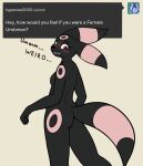 absurd_res anthro blush breasts brreo butt crossgender dark_body eeveelution female generation_2_pokemon hi_res mtf_crossgender nintendo nipples nude nude_anthro nude_female pokemon pokemon_(species) simple_background solo tail tumblr tumblr_ask umbreon vipy
