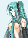  aqua_hair aqua_neckwear breasts hatsune_miku long_hair medium_breasts necktie nipples open_clothes ribi solo twintails very_long_hair vocaloid 