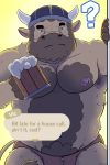  ? absurd_res animal_crossing anthro belly bovid bovine bulge cattle clothing english_text grondraws hi_res humanoid_hands male mammal moobs nintendo nipples overweight overweight_male solo text underwear vic_(animal_crossing) video_games viking_helmet 