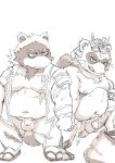  2020 anthro armor balls belly canid canine clothing duo flaccid footwear genitals headgear helmet hi_res hysk kemono male male/male mammal moobs navel nipples overweight overweight_male penis raccoon_dog sandals scar sengoku_puzzle shirt simple_background tanuki tokugawa_hidetada tokugawa_ieyasu tongue tongue_out topwear video_games white_background 