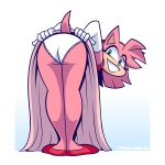  1:1 absurd_res amy_rose anthro bent_over butt clothing dress eulipotyphlan female flashing gloves green_eyes handwear hedgehog hi_res looking_back mammal mythabyss panties rear_view solo sonic_the_hedgehog_(series) underwear 