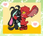  &lt;3 alien antennae_(anatomy) black_body black_fur black_hair black_nose blush claws collar disney duo ear_piercing experiment_(lilo_and_stitch) fan_character female_(lore) firestarter_(kiananuva12) fur hair highlights_(coloring) kiananuva12 lilo_and_stitch long_ears piercing pink_eyes pink_inner_ear red_body red_fur red_nose semi-anthro shyro_(kiananuva12) smile speech_bubble spiked_collar spikes yellow_eyes 