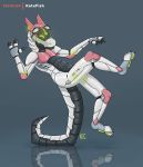  2020 3_fingers absurd_res anthro balancing_on_tail eyewear fingers glistening glistening_body goggles hi_res katxfish male navel nude signature simple_background solo synth_(vader-san) 