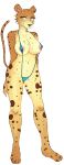  ale_vananice anthro areola areola_slip beastars bikini breasts clothed clothing felid female front_view full-length_portrait hi_res leopard looking_away looking_down mammal melon&#039;s_mom nipple_outline pantherine portrait simple_background sling_bikini smile solo spots standing swimwear white_background wide_hips yellow_body 