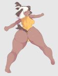  anthro audunor big_breasts big_butt bikini_thong breasts butt canid canine canis clothing domestic_dog grey_background hi_res looking_back mammal one-piece_swimsuit rear_view simple_background swimwear wide_hips 
