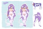  2020 absurd_res anthro bell bell_collar bovid bovine breasts butt cattle cloven_hooves collar curvy_figure female front_view genitals hair hi_res holivi hooves horn mammal mascot milka navel nipples nude overweight overweight_female pigtails purple_hair pussy solo standing thick_thighs 