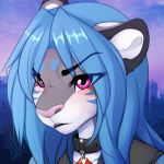  1:1 2020 blue_hair day detailed_background digital_media_(artwork) eyebrows eyelashes felid feline hair low_res mammal outside pink_nose sky wolflady 