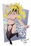  arm_up bar_censor blonde_hair boku_no_hero_academia breasts burnin_(boku_no_hero_academia) censored garter_belt headband highres lamb-oic029 mask nipples no_panties nude open_mouth outstretched_arm pussy red_headband topless 