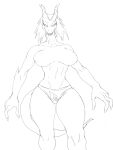  anthro audunor big_breasts breasts clothed clothing dragon featureless_breasts female monochrome panties simple_background solo topless underwear white_background wide_hips 