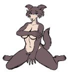  2020 anthro beastars breasts canid canine canis covering covering_breasts covering_crotch covering_self female front_view full-length_portrait hi_res humanoid_hands juno_(beastars) kneeling looking_at_viewer mammal nude portrait solo spread_legs spreading starnina15 wolf 
