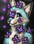  2020 anthro arthropod blue_body blue_eyes blue_fur blue_nose butterfly canid canine clothed clothing digital_media_(artwork) flashlioness fox fur insect lepidopteran male mammal smile 