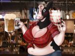  4:3 abigail_(fahnthegoat) alcohol anthro bar_counter bedroom_eyes beer belly beverage big_belly big_breasts big_butt black_nails black_spots blue_eyes blush bottomwear bovid bovine breasts butt cattle clothing collared_shirt colored_nails cup cutoffs denim denim_clothing drunk ear_piercing ear_ring fahnthegoat female fingers foam hi_res holstein_friesian_cattle hooved_fingers horn hotpants huge_breasts licking licking_lips mammal midriff nails narrowed_eyes nipple_outline overweight overweight_female pattern_clothing piercing pink_nose plaid plaid_clothing rolled_up_sleeves seductive shirt shorts slightly_chubby smile solo spots substance_intoxication thong_straps tied_shirt tight_clothing tongue tongue_out topwear wide_hips 