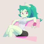  1:1 adult_fink anthro breasts cartoon_network clothing crossed_legs cute_fangs ear_piercing female fingerless_gloves fink_(ok_k.o.!_lbh) fur gloves green_body green_fur green_hair hair handwear mammal murid murine neamo ok_k.o.!_let&#039;s_be_heroes piercing ponytail rat rodent sitting sleeveless smile solo 