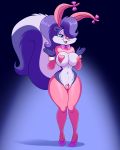  2020 4:5 anthro areola blue_sclera breasts bunny_costume clitoris clothing costume crotchless_clothing erect_nipples fake_ears fake_rabbit_ears female fifi_la_fume fur genitals half-closed_eyes hi_res lonbluewolf looking_at_viewer mammal mephitid multicolored_body multicolored_fur narrowed_eyes nipples one_eye_obstructed open_mouth pasties plump_labia purple_body purple_eyes purple_fur pussy skunk solo tiny_toon_adventures tongue two_tone_body two_tone_fur warner_brothers white_body white_fur 