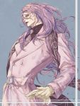  1boy black_eyes black_lipstick coat diavolo formal jojo_no_kimyou_na_bouken lipstick long_hair makeup male_focus necktie pink_hair polka_dot_neckwear purple_hair scarf solo vento_aureo winter_clothes winter_coat yepnean 