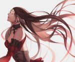  1girl brown_hair closed_eyes dorothea_arnault dress earrings fire_emblem fire_emblem:_three_houses from_side grey_background highres jewelry long_hair long_sleeves simple_background solo watayumi_leo 