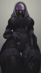  2020 3_fingers alien alien_humanoid big_breasts breasts camel_toe clothing digital_media_(artwork) female fingers front_view hi_res humanoid impracticalart low-angle_view mammal mask mass_effect not_furry quarian simple_background tali&#039;zorah tight_clothing video_games 