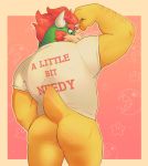  anthro arm_hair body_hair bowser butt butt_hair clothed clothing dragon hair hi_res kiba24 koopa looking_aside male mammal mario_bros muscular muscular_male nintendo partially_clothed raised_arm red_hair scalie solo solo_focus video_games 