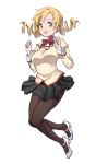  1girl blonde_hair bow bowtie commentary_request highres justeeeeth korean_commentary looking_at_viewer mahou_shoujo_madoka_magica mitakihara_school_uniform open_mouth pantyhose school_uniform skirt smile solo tagme tomoe_mami white_footwear yellow_eyes 