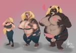  &lt;3 2020 alabasterlion anthro ball_growth balls blonde_hair bodily_fluids bottomwear breast_expansion breasts clothing erection female fti_transformation gender_transformation genital_fluids genitals grey_background growth gynomorph hair hand_on_breast hi_res human human_to_anthro intersex mammal nipples pants penis penis_growth precum sequence simple_background smile solo species_transformation standing tongue tongue_out torn_clothing transformation ursid weight_gain 