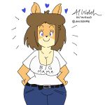  1:1 2020 anthro big_breasts bottomwear breasts bunnziebobcat canid canine canis clothing digital_drawing_(artwork) digital_media_(artwork) domestic_dog female hi_res jeans june_(jinu) mammal mature_female pants shih_tzu shirt smile solo spitz t-shirt topwear toy_dog 