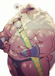  2020 anthro belly blush clothing hi_res humanoid_hands kemono kimun_kamui_(tas) loincloth male mammal monochrome_kg moobs navel nipples overweight overweight_male simple_background solo tokyo_afterschool_summoners ursid video_games white_background 