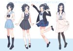  1boy :o ;d black_hair black_legwear blazer blue_eyes character_name collared_shirt crossdressing dress hair_down hair_ornament hairpin highres jacket kneehighs loafers loose_socks male_focus mary_janes mole mole_under_eye neck_ribbon one_eye_closed open_mouth otoko_no_ko pantyhose pinafore_dress plaid plaid_skirt pleated_skirt plico_(nicoma) ponytail ribbon sailor_dress school_uniform serafuku shirt shoes skirt smile touken_ranbu white_legwear yamato-no-kami_yasusada 